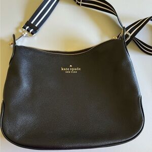 Kate Spade Black Crossbody Bag with Striped Strap